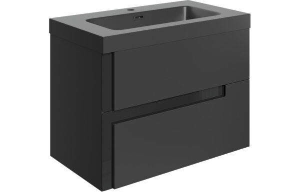 Chicago 805mm Wall Hung 2 Drawer Basin Unit & 1TH Co-ordinating Basin - Matt Black & Glass
