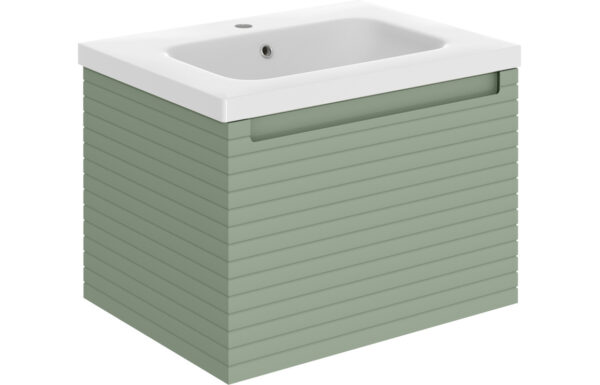 Wyoming 615mm Wall Hung 1 Drawer Basin Unit & 1TH Basin - Matt Willow Green
