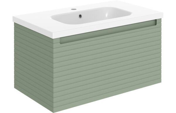 Wyoming 815mm Wall Hung 1 Drawer Basin Unit & 1TH Basin - Matt Willow Green