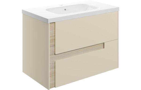 Chicago 815mm Wall Hung 2 Drawer Basin Unit & 1TH White Basin - Matt Cotton & Oak Effect