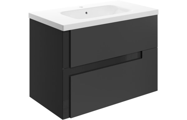Chicago 815mm Wall Hung 2 Drawer Basin Unit & 1TH White Basin - Matt Black & Glass