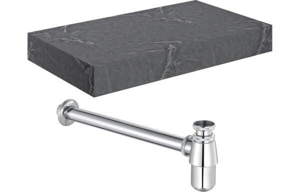 Georgia 800mm Wall Hung Grey Marble Basin Shelf & Chrome Bottle Trap