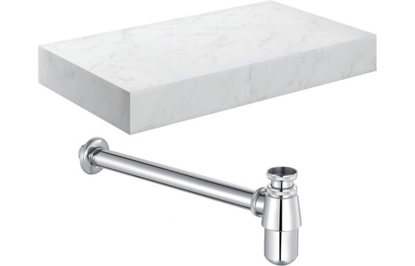 Georgia 800mm Wall Hung White Marble Basin Shelf & Chrome Bottle Trap