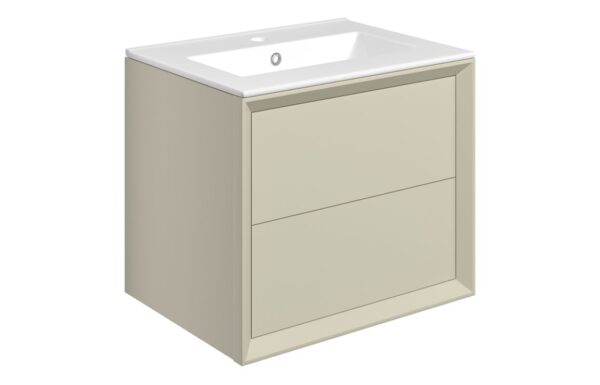 Utah 610mm Wall Hung 2 Drawer Basin Unit & 1TH Thin Edge Basin - Matt Cotton