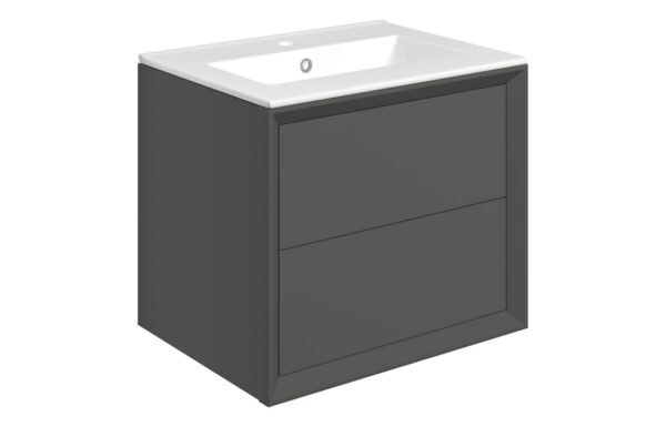 Utah 610mm Wall Hung 2 Drawer Basin Unit & 1TH Thin Edge Basin - Matt Clay