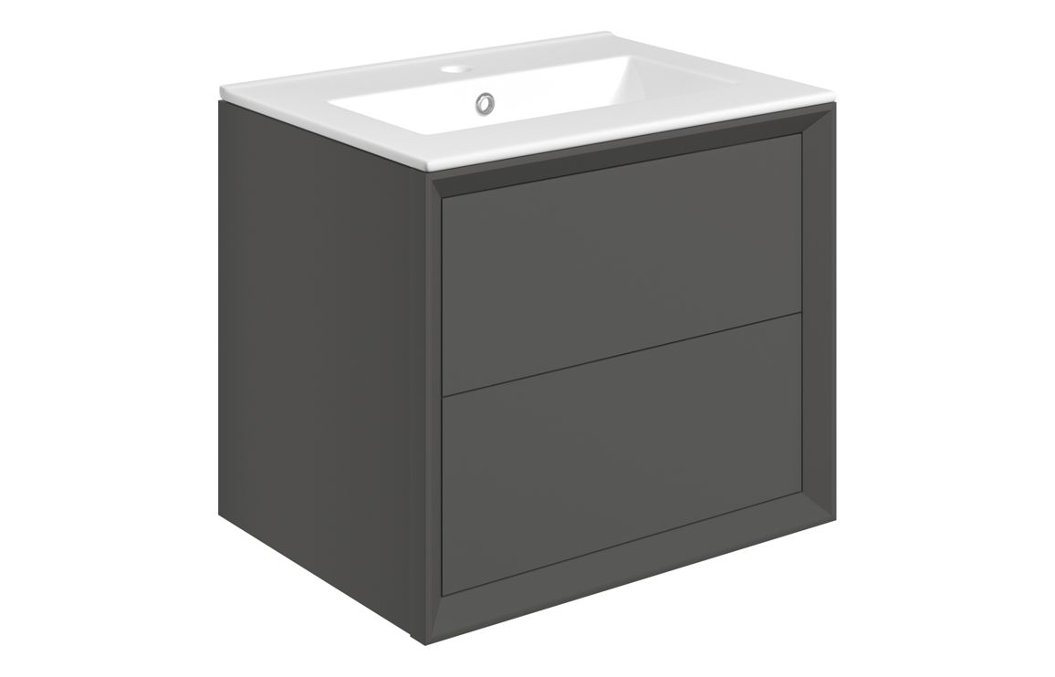 Utah 610mm Wall Hung 2 Drawer Basin Unit & 1TH Thin Edge Basin - Matt Clay