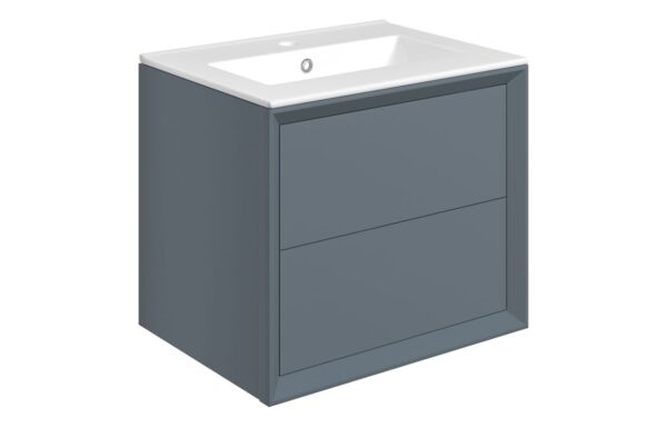 Utah 610mm Wall Hung 2 Drawer Basin Unit & 1TH Thin Edge Basin - Matt Storm Blue