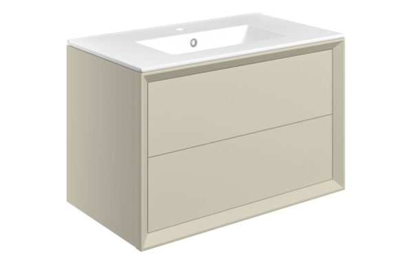 Utah 810mm Wall Hung 2 Drawer Basin Unit & 1TH Thin Edge Basin - Matt Cotton