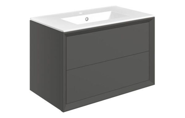 Utah 810mm Wall Hung 2 Drawer Basin Unit & 1TH Thin Edge Basin - Matt Clay