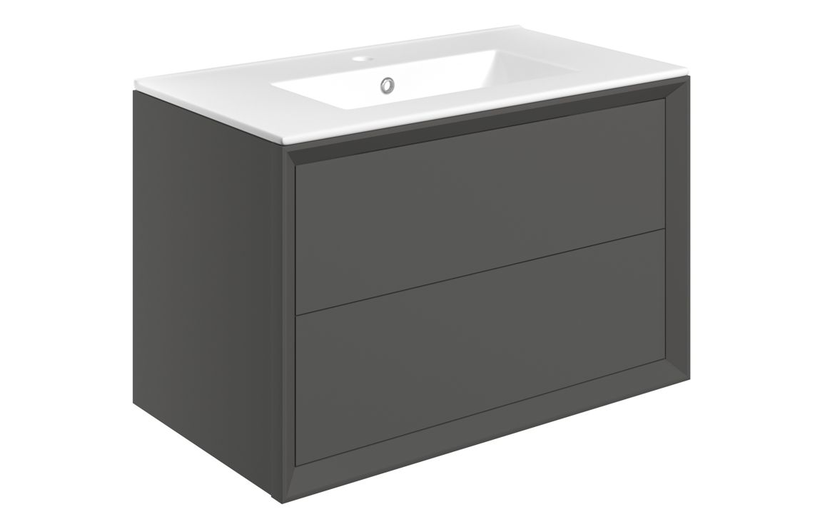 Utah 810mm Wall Hung 2 Drawer Basin Unit & 1TH Thin Edge Basin - Matt Clay
