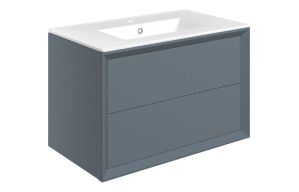 Utah 810mm Wall Hung 2 Drawer Basin Unit & 1TH Thin Edge Basin - Matt Storm Blue