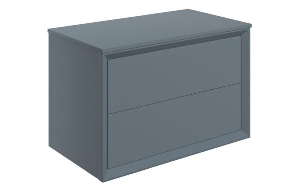 Utah 810mm Wall Hung 2 Drawer Basin Unit & Top - Matt Storm Blue