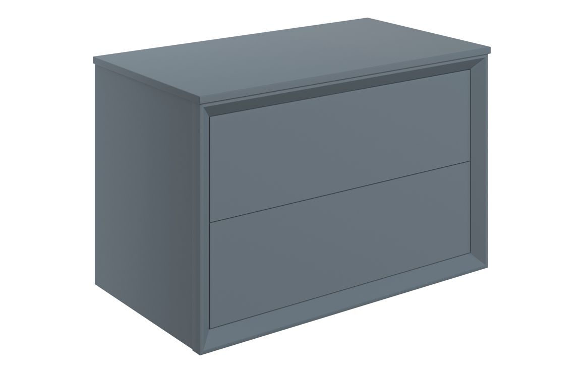 Utah 810mm Wall Hung 2 Drawer Basin Unit & Top - Matt Storm Blue
