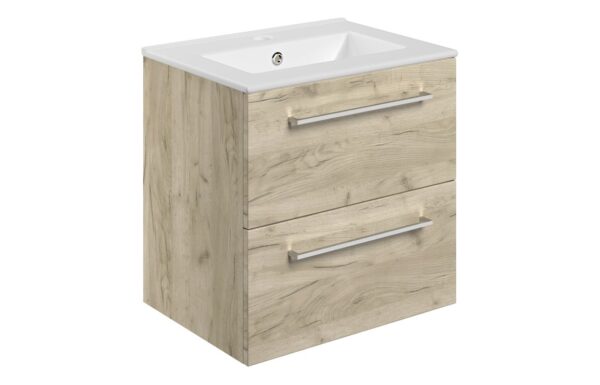Iowa 510mm Wall Hung 2 Drawer Basin Unit & 1TH Thin Edge Basin - Oak