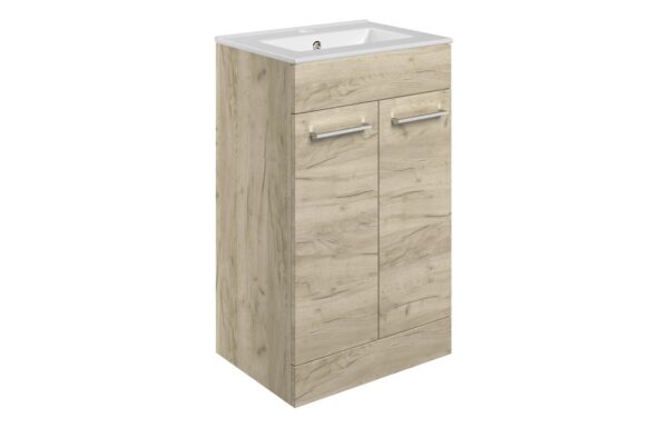 Iowa 510mm Floor Standing 2 Door Basin Unit & 1TH Thin Edge Basin - Oak