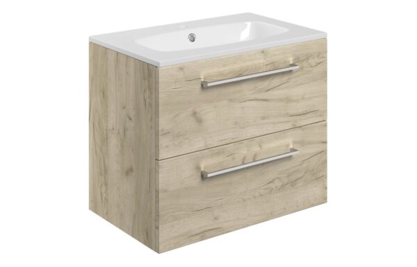 Iowa 610mm Wall Hung 2 Drawer Basin Unit & 1TH Thin Edge Basin - Oak