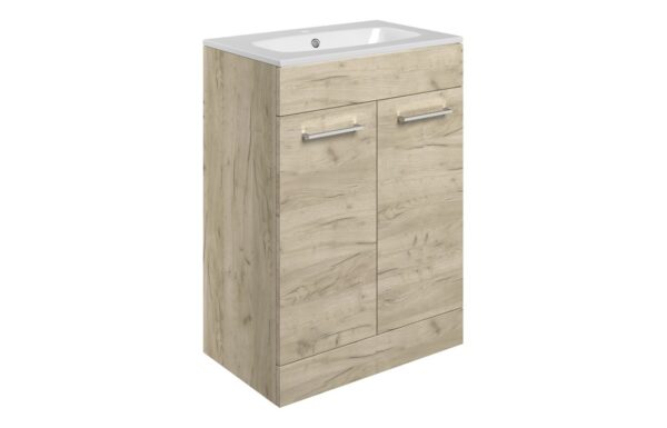Iowa 610mm Floor Standing 2 Door Basin Unit & 1TH Thin Edge Basin - Oak