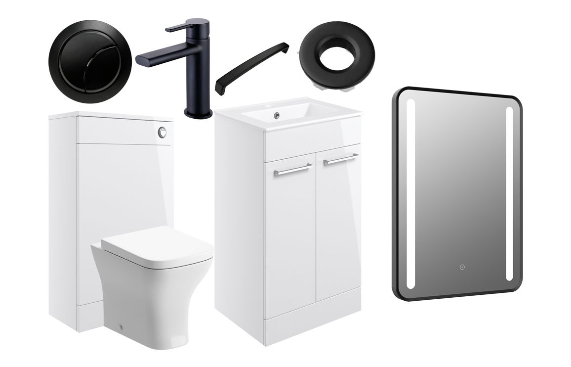 Iowa 510mm F/S Furniture Pack - White Gloss w/Black Finishes