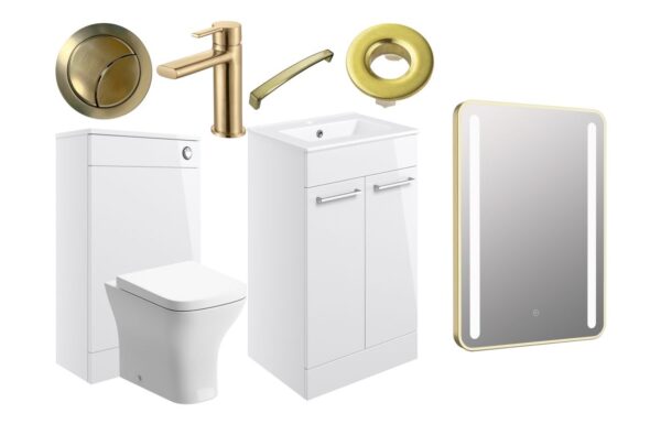 Iowa 510mm F/S Furniture Pack - White Gloss w/Brushed Brass Finishes