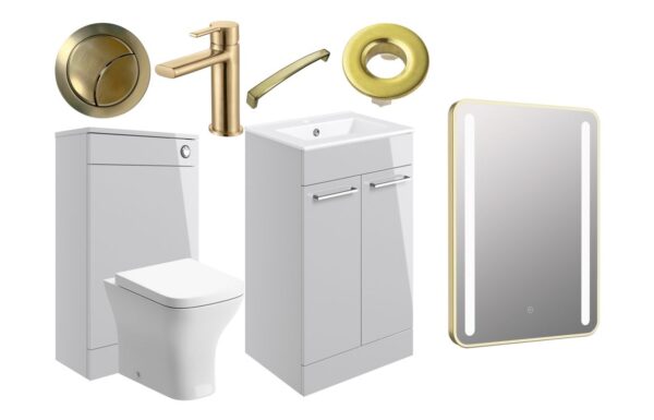 Iowa 510mm F/S Furniture Pack - Grey Gloss w/Brushed Brass Finishes