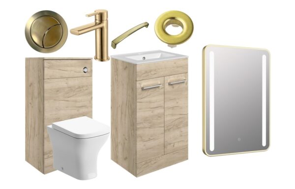 Iowa 510mm F/S Furniture Pack - Oak w/Brushed Brass Finishes