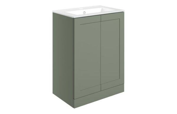 Maine 615mm Floor Standing 2 Door Basin Unit & Basin - Matt Reed Green