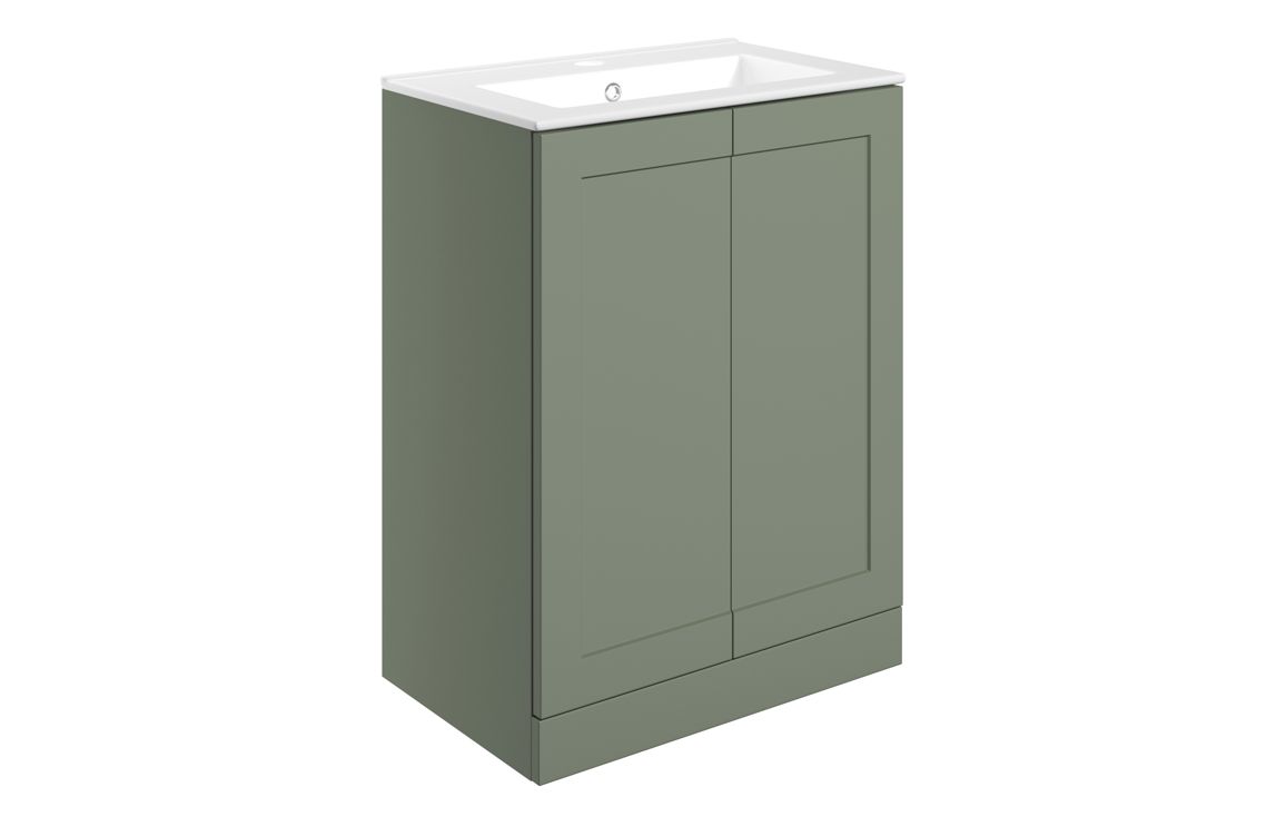 Maine 615mm Floor Standing 2 Door Basin Unit & Basin - Matt Reed Green