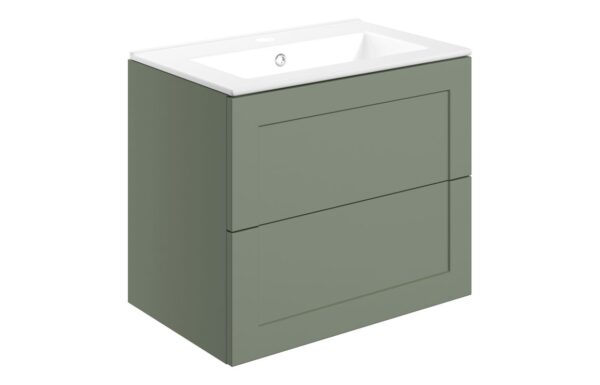 Maine 615mm Wall Hung 2 Drawer Basin Unit & Basin - Matt Reed Green