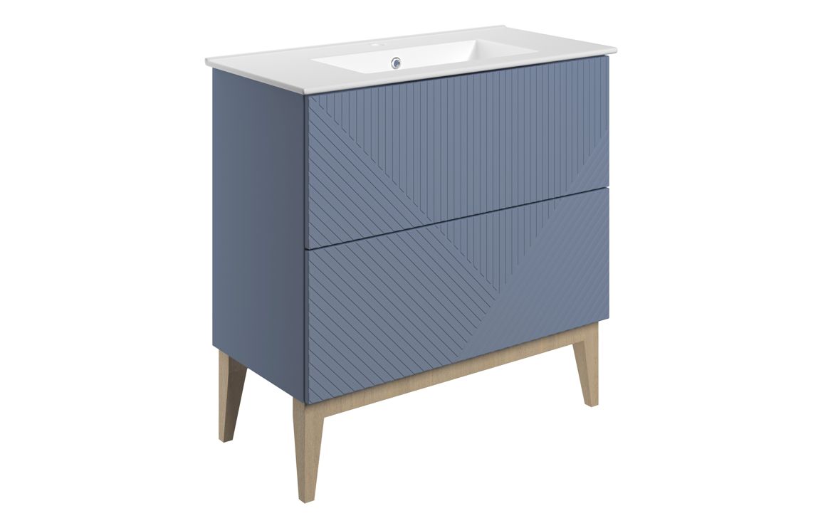Michigan 815mm Floor Standing 2 Drawer Basin Unit & Basin - Matt Smoke Blue