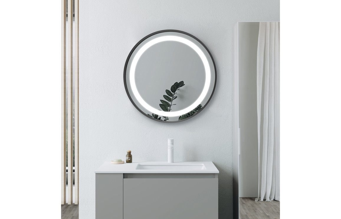 Croy 600mm Round Front-Lit LED Mirror - Matt Black - Image 3