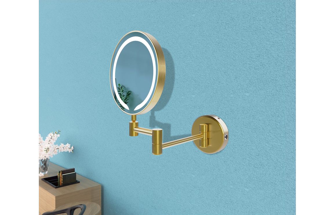 Inchture Round LED Cosmetic Mirror - Brushed Brass - Image 2