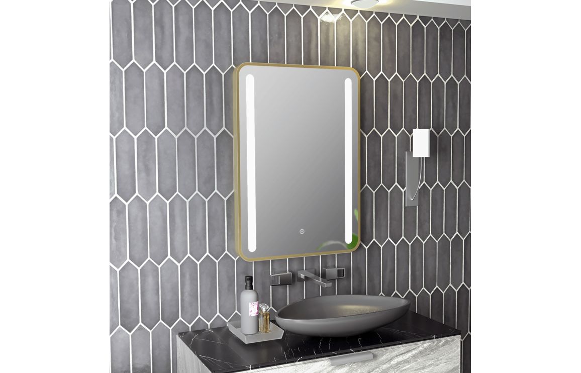 Errol 500x700mm Rounded Front-Lit LED Mirror - Brushed Brass - Image 2