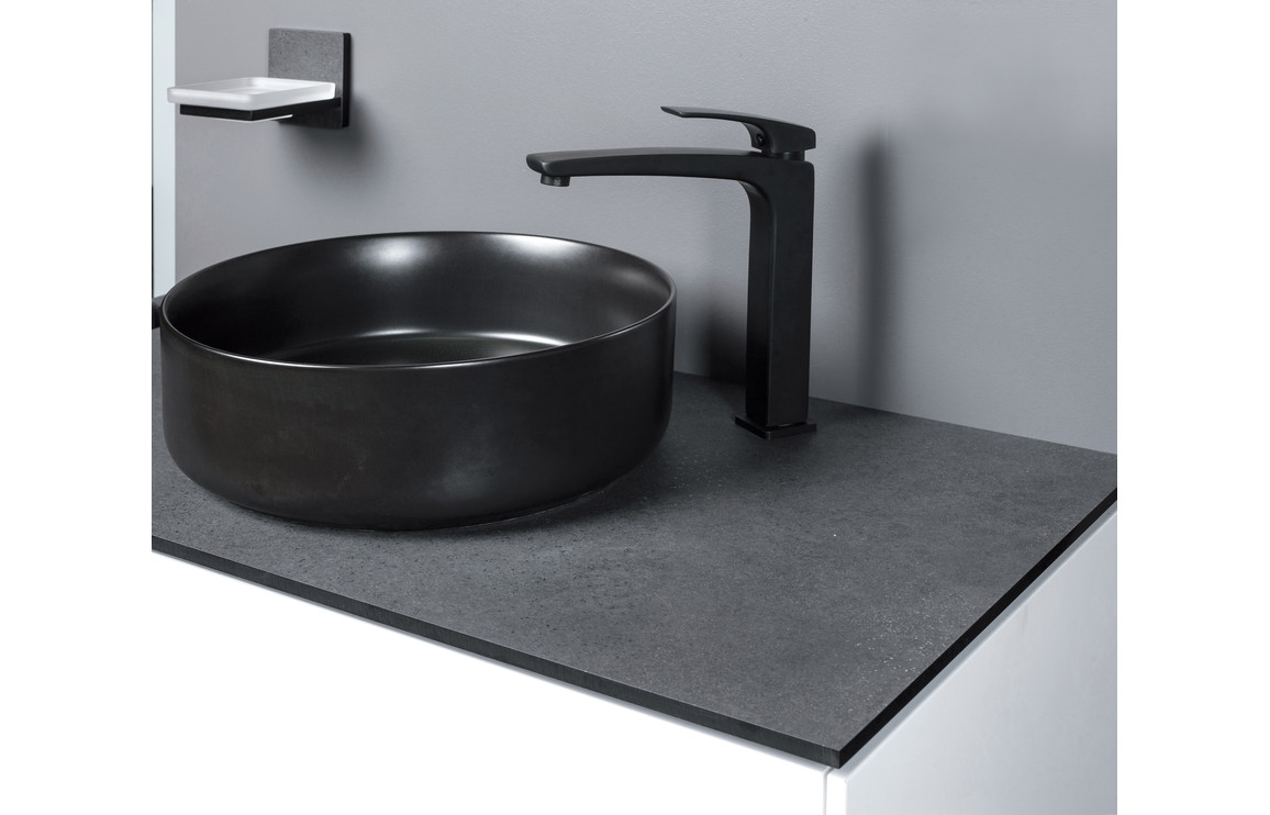 Fara 355mm Ceramic Round Washbowl & Waste - Matt Black - Image 2