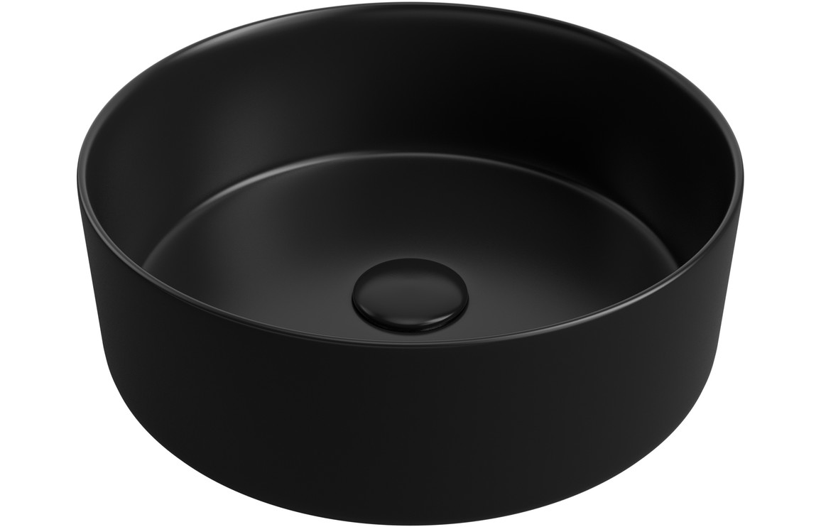 Fara 355mm Ceramic Round Washbowl & Waste - Matt Black