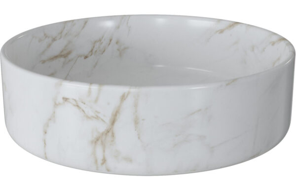 Fara 355mm Ceramic Round Washbowl & Waste - Marble Effect