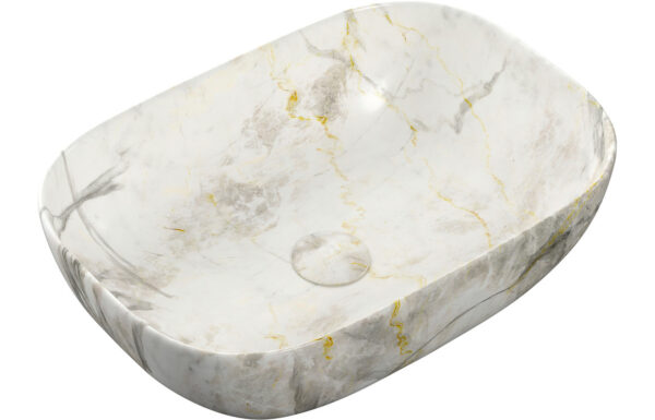 Aden 460x330mm Ceramic Washbowl - White Marble Effect
