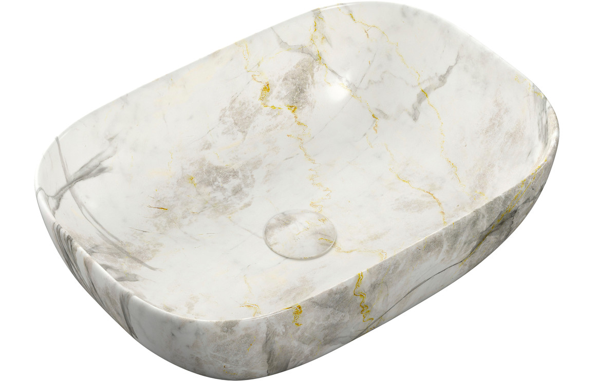 Aden 460x330mm Ceramic Washbowl - White Marble Effect