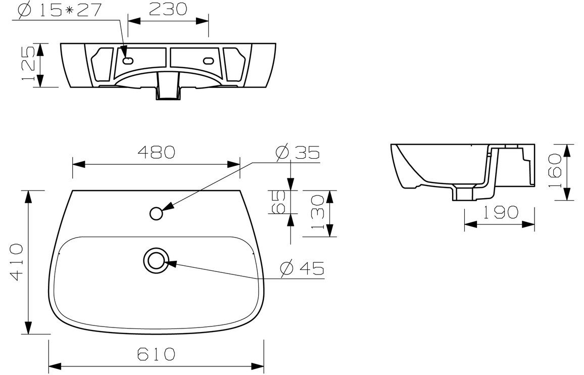 Donich 600x400mm 1TH Basin & Full Pedestal - Image 3