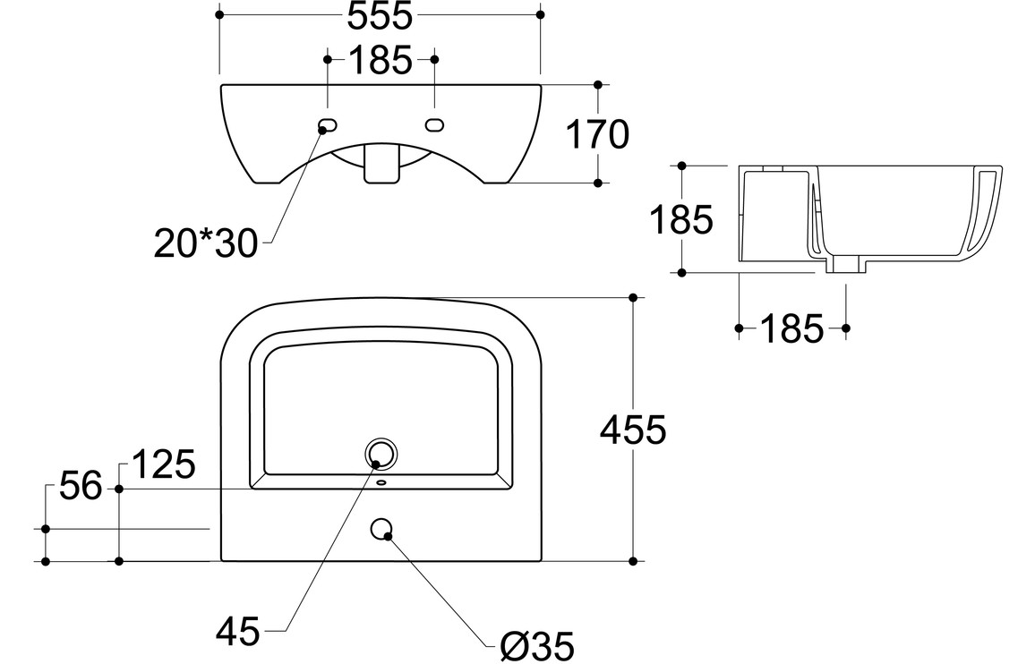 Etive Mor 450x320mm 1TH Cloakroom Basin & Black Bottle Trap - Image 4