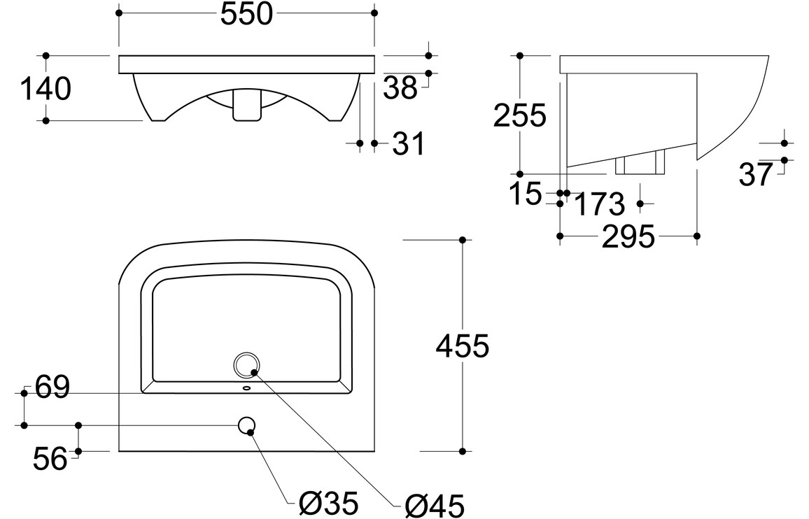 Etive Mor 520x400mm 1TH Semi Recessed Basin - Image 5