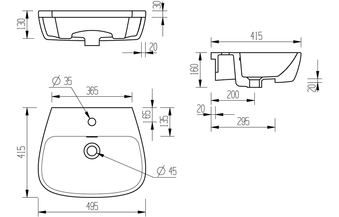 Chonzie 495x415mm 1TH Semi Recessed Basin - Image 2