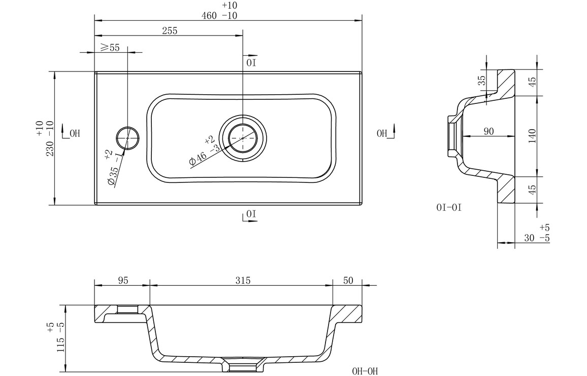 Slim 450mm 1TH Inset Basin - Image 3