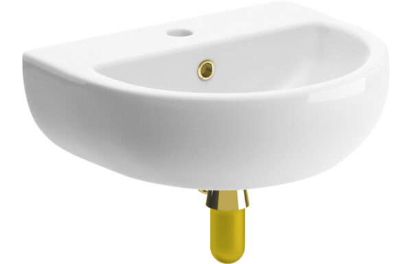 Merrick 450x400mm 1TH Cloakroom Basin & Brushed Brass Bottle Trap