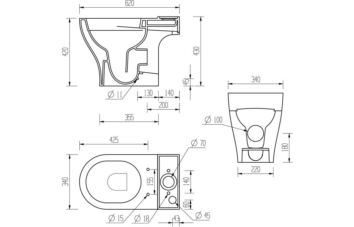 Cairn Rimless Short Projection Close Coupled Open Back WC & Soft Close Seat - Image 3