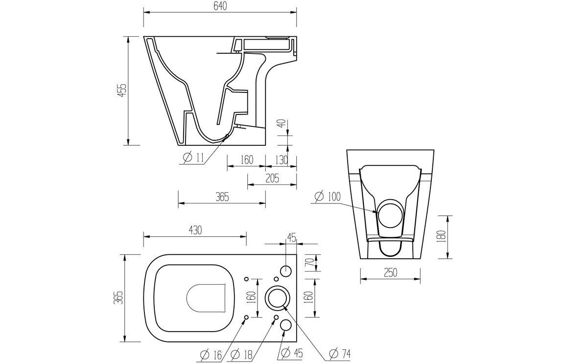Donich Rimless Close Coupled Open Back Comfort Height WC & Soft Close Seat - Image 4