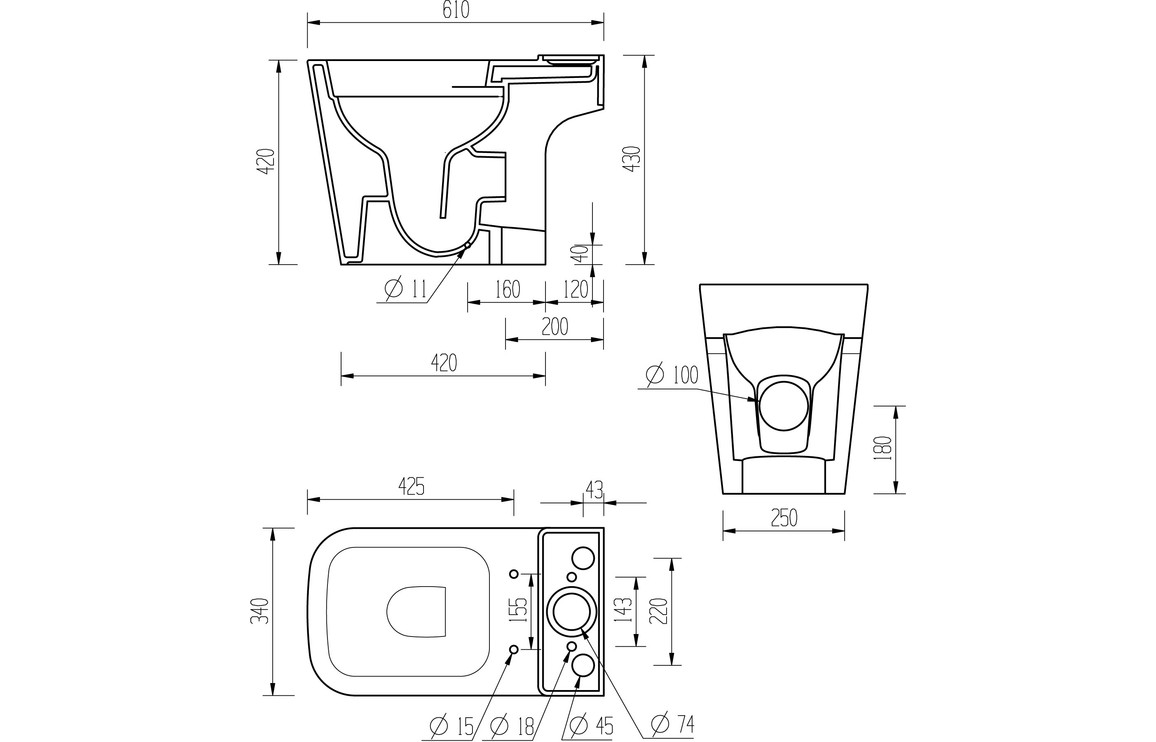 Donich Rimless Close Coupled Open Back Short Projection WC & Soft Close Seat - Image 5