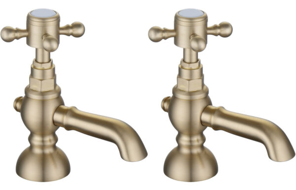 Foyers Basin Pillar Taps - Brushed Brass