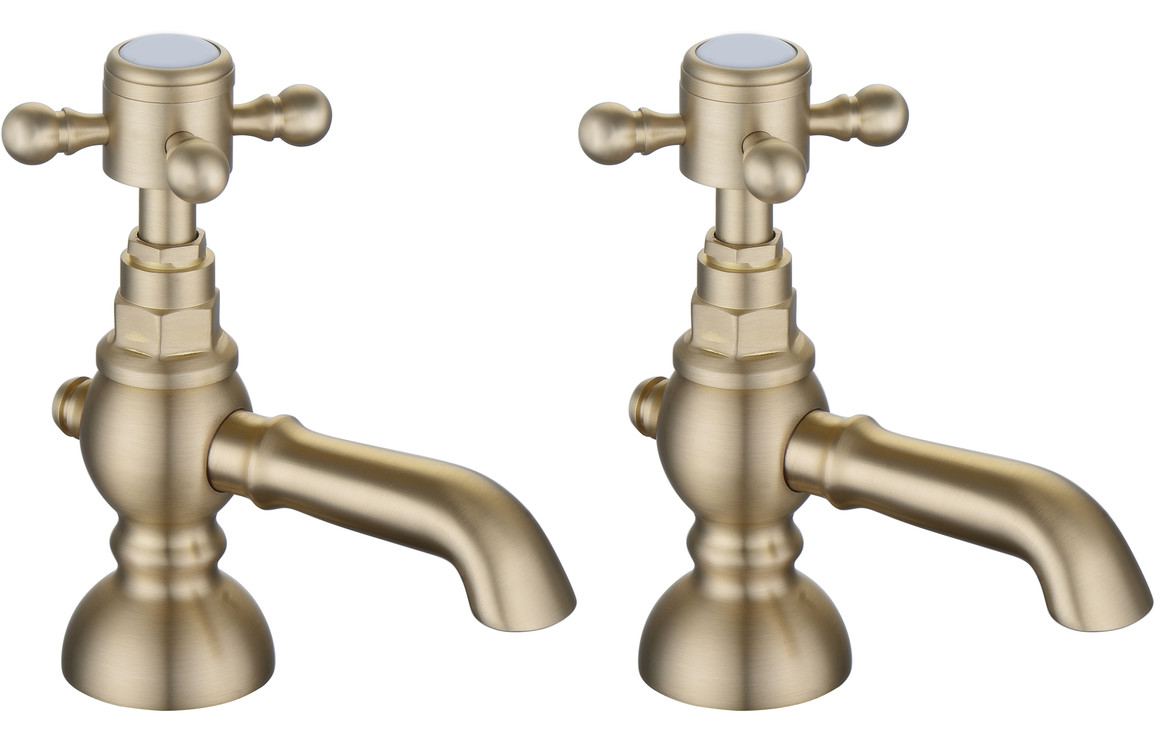 Foyers Basin Pillar Taps - Brushed Brass