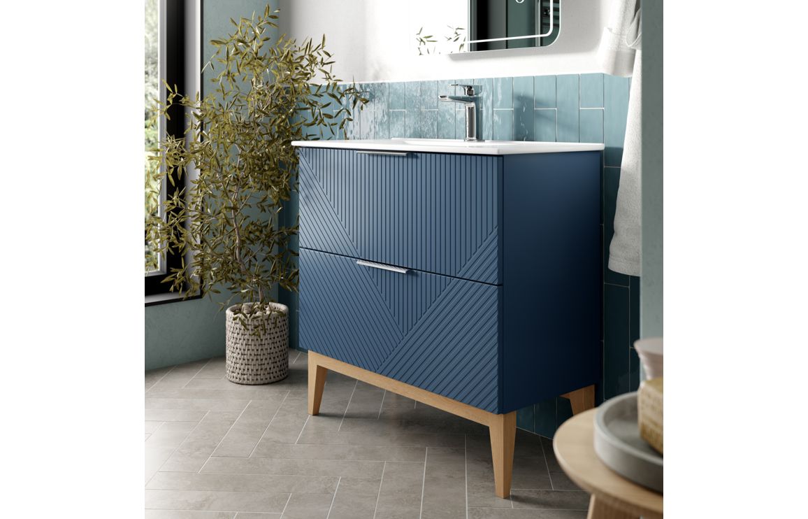 Michigan 615mm Floor Standing 2 Drawer Basin Unit & Basin - Matt Smoke Blue - Image 3