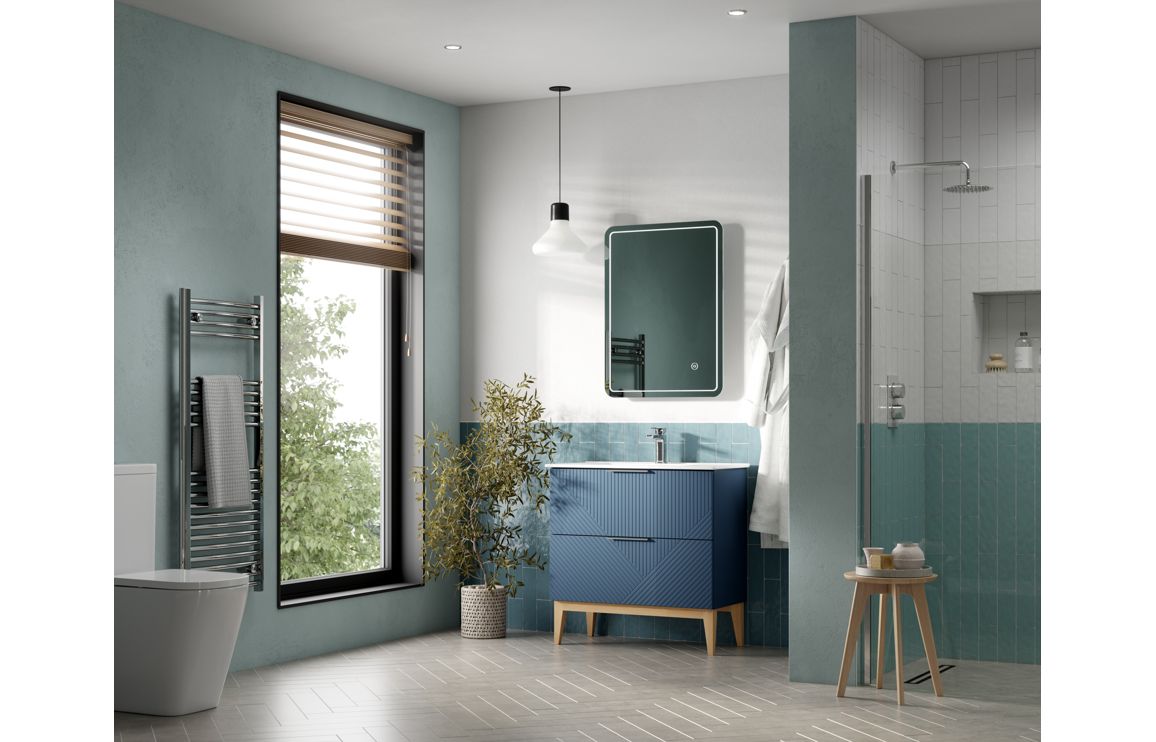 Michigan 615mm Floor Standing 2 Drawer Basin Unit & Basin - Matt Smoke Blue - Image 2